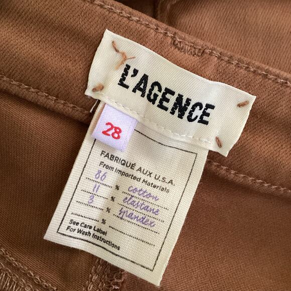 L’Agence Kendra High Rise Cropped Flare Jean Java Coated Cognac Brown 28 - Picture 9 of 11